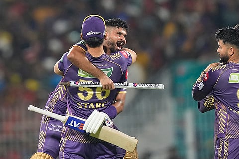 KKR captain celebrates with his teammates